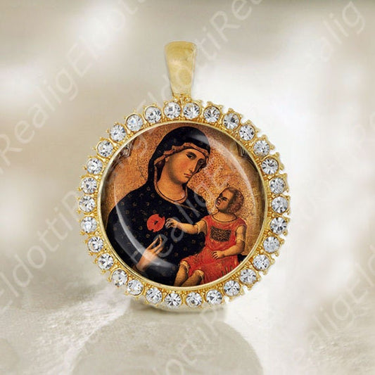 Madonna of the Poppy Holy Virgin Mary Medal Catholic Religious Jewelry
