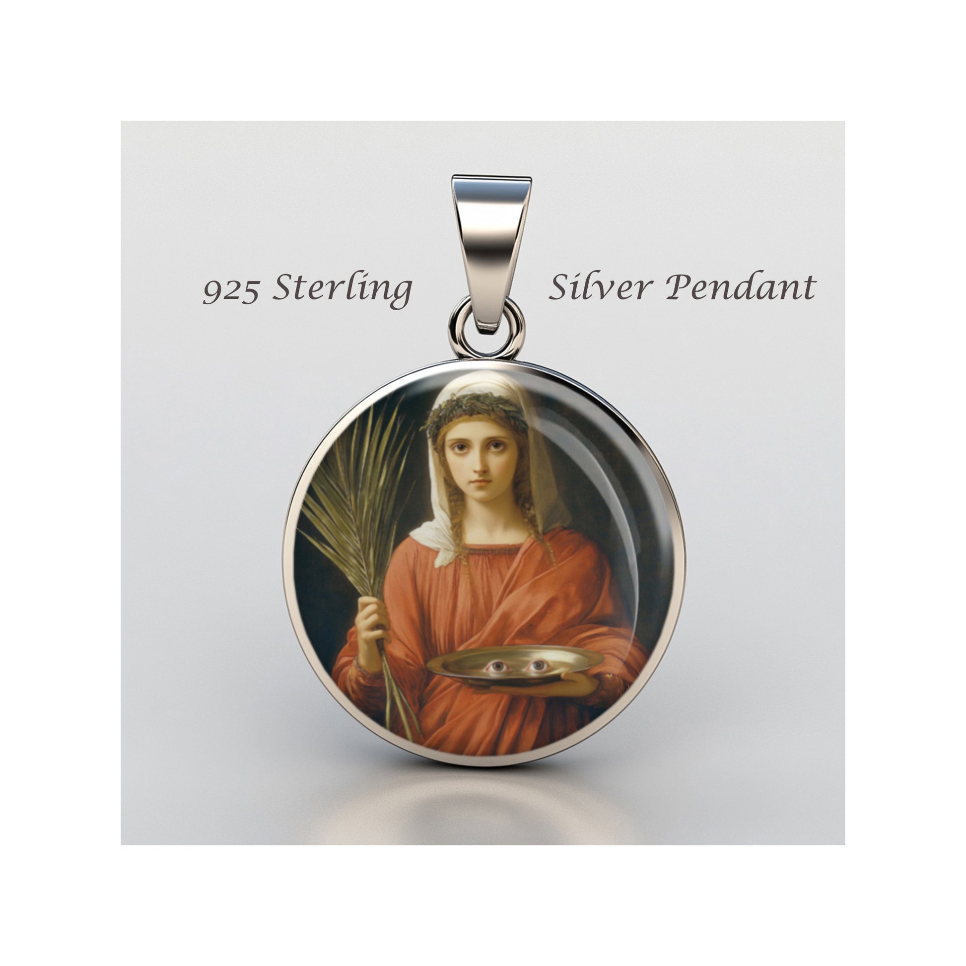 Saint Lucy Catholic sterling silver 925 Christian Medal Patron Pendant image 0