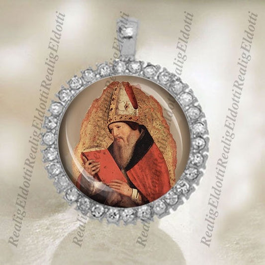 St. Augustine of Hippo Patron Saint Christian Catholic Silver Tone Medal Pendant