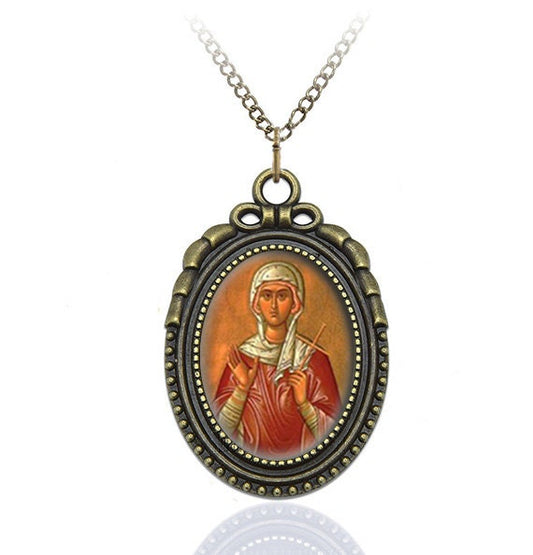 St. Chryse of Rome Orthodox Necklace Pendant Jewelry Medal Oval Style Charm Bronze w Chain