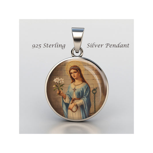 Saint Philomena Catholic sterling silver 925 Christian Medal Patron Pendant image 0