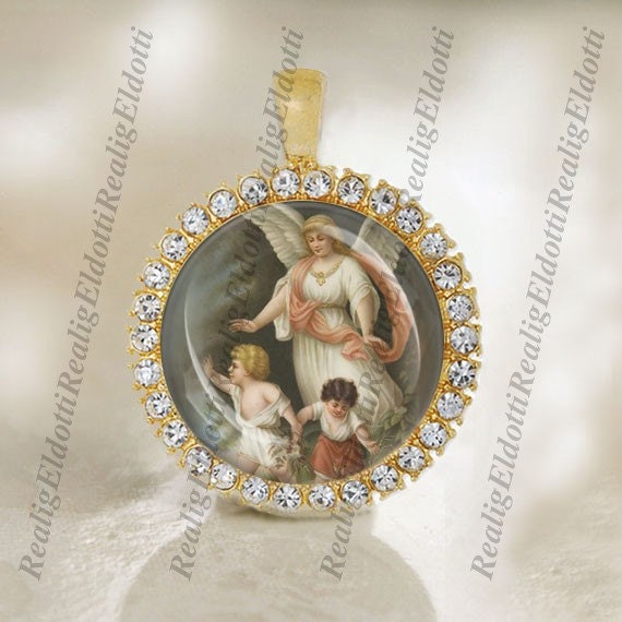 Guardian Angel Child Catholic Christian Gold Tone Medal Pendant Protection