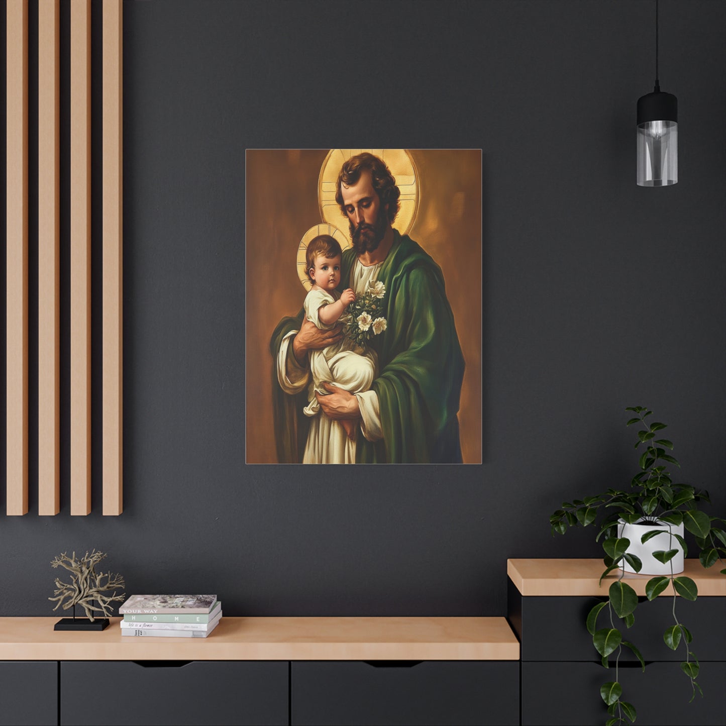 St. Joseph and Baby Jesus Catholic Canvas Wall Art, Christian Decor