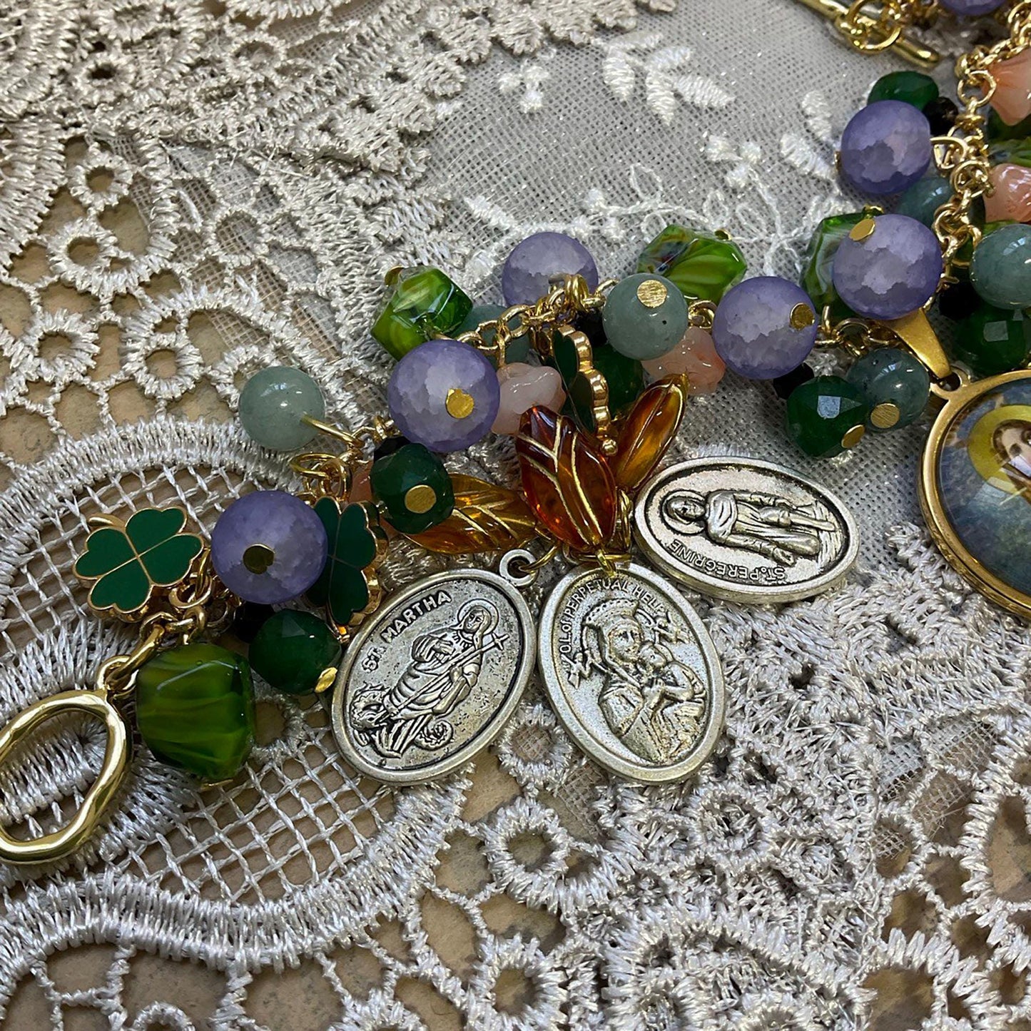 St Dymphna Catholic Bracelet | Aquamarine, Czech Glass beads | Religious Handmade Beaded Bracelet - Custom Size Available!