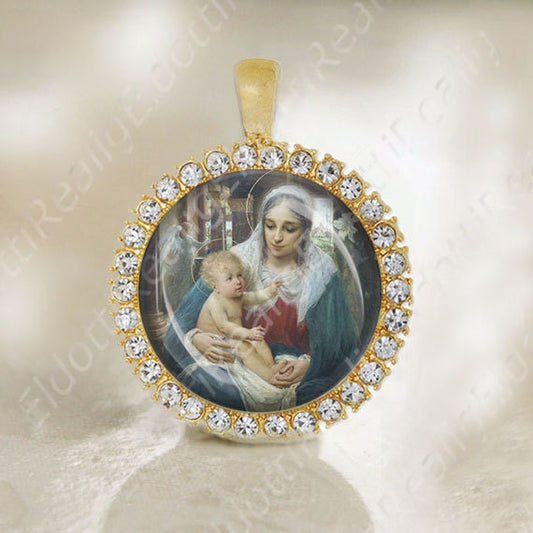 Madonna And Child Mother Mary Medal Catholic Gold Tone Religious Jewelry