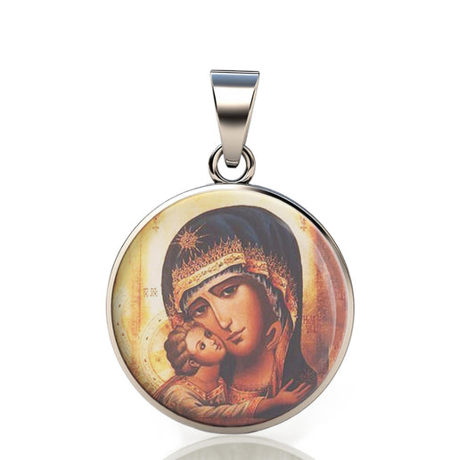 Our Lady Mother Of Jesus 925 Sterling Silver Round Pendant Christian Religious Medal Small 20mm