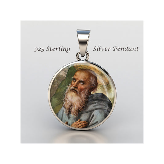 Saint Benedict Catholic sterling silver 925 Christian Medal Patron Pendant image 0