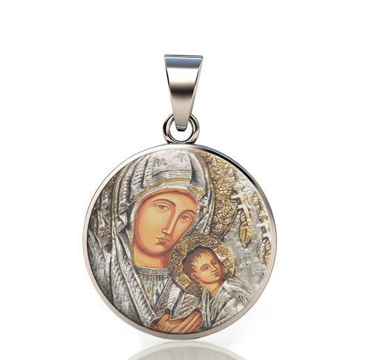 Our Lady Perpetual Help 925 Sterling Silver Round III Pendant Christian Religious Medal Small 20mm