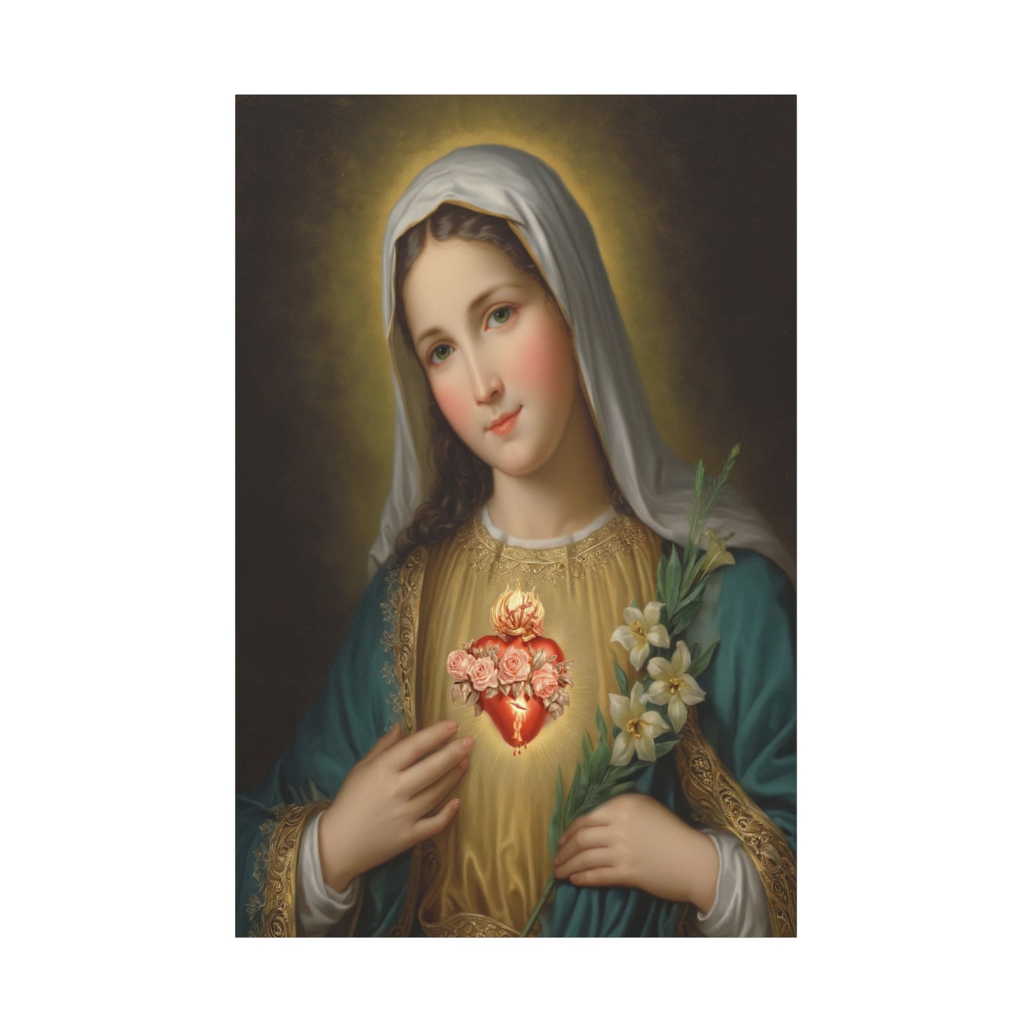 Immaculate Heart Mary Catholic Canvas Wall Art, Christian Decor