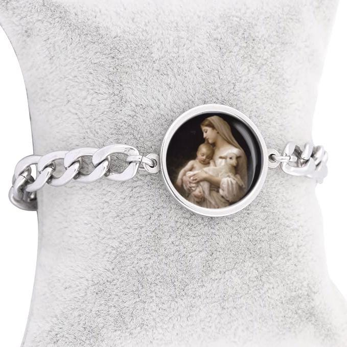 Our Lady Lamb Mary Baby Curb Bracelet Gold or Silver tone Religious Jewelry Simple Chain
