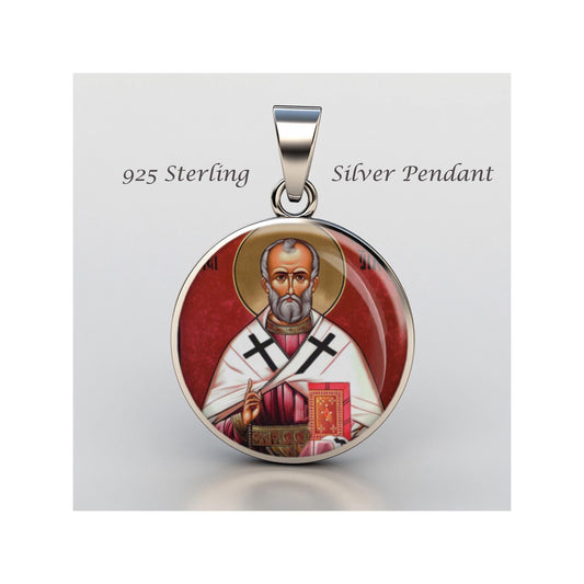 Saint Nicholas Religious Devotional sterling silver 925 Christian Medal Patron Pendant