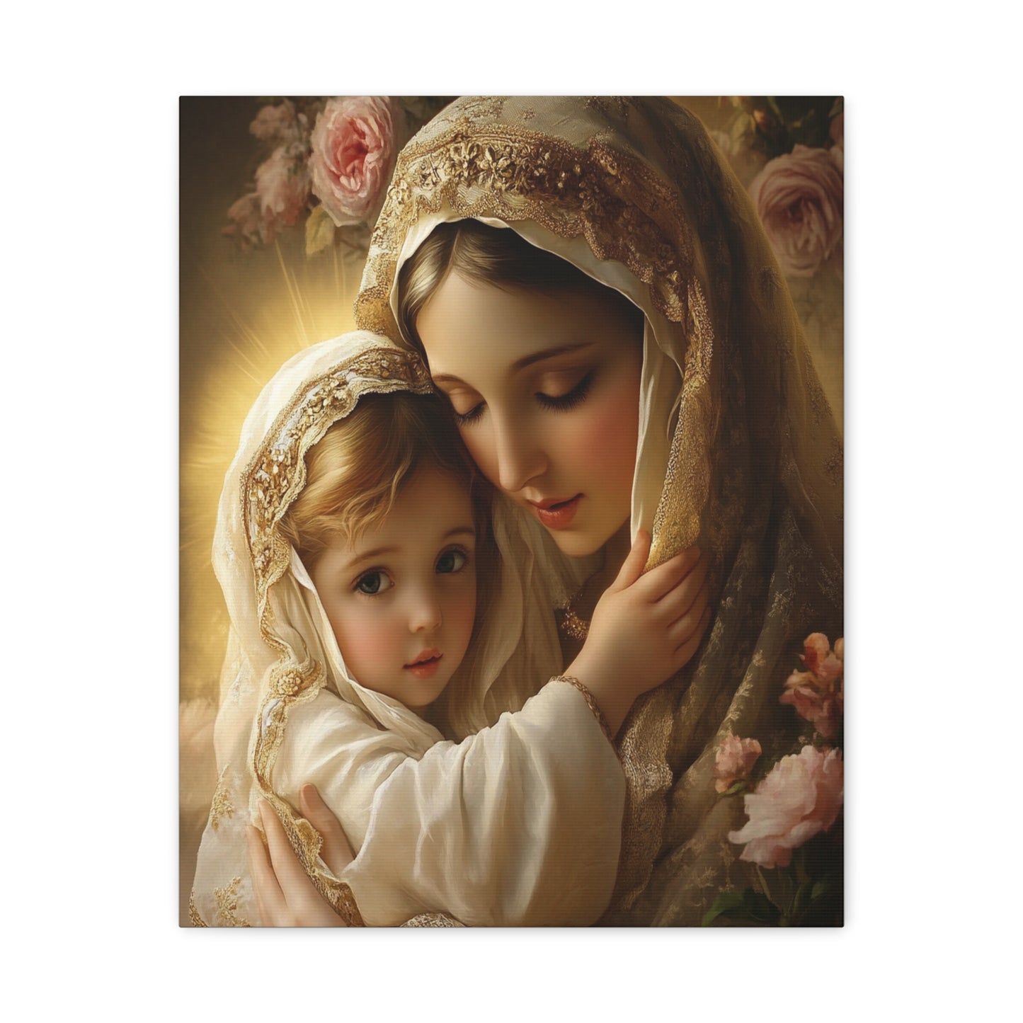 Mother Mary with Jesus Catholic Canvas Wall Art, Christian Decor