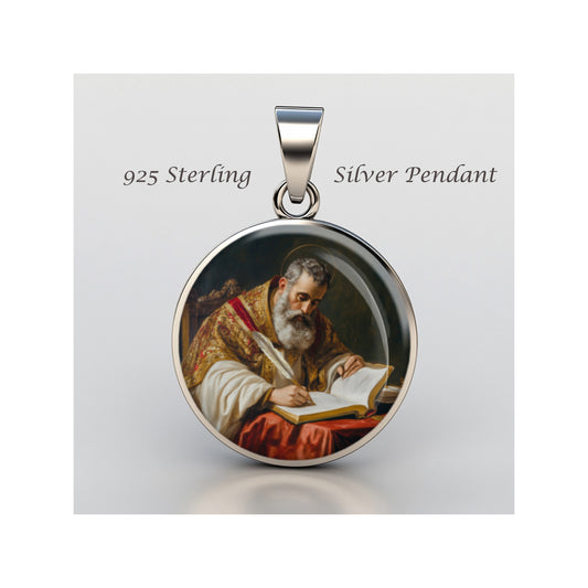 Saint Augustine Writing Confessions Catholic sterling silver 925 Christian Medal image 0