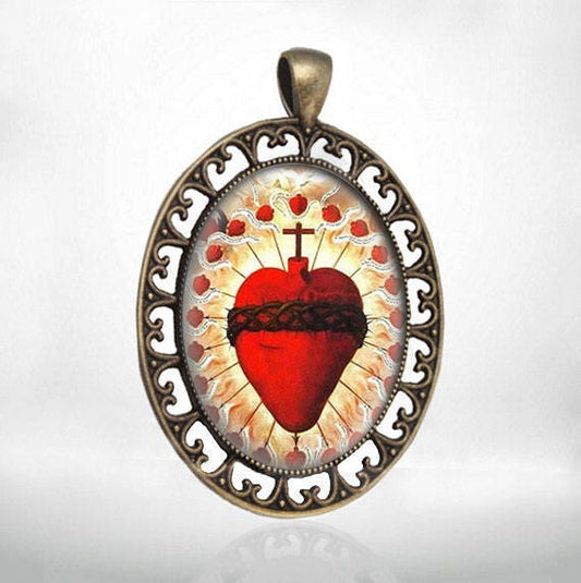 Jesus Sacred Heart Medal Catholic  Bronze Tone Jewelry