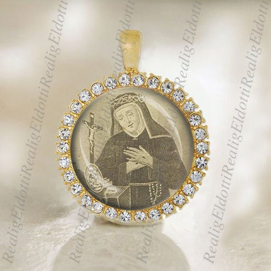 Catholic Medal St. Mary Frances of Five Wounds Gold Tone Pendant NEW