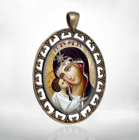 Mother Mary and Baby Jesus Pendant Orthodox Icon