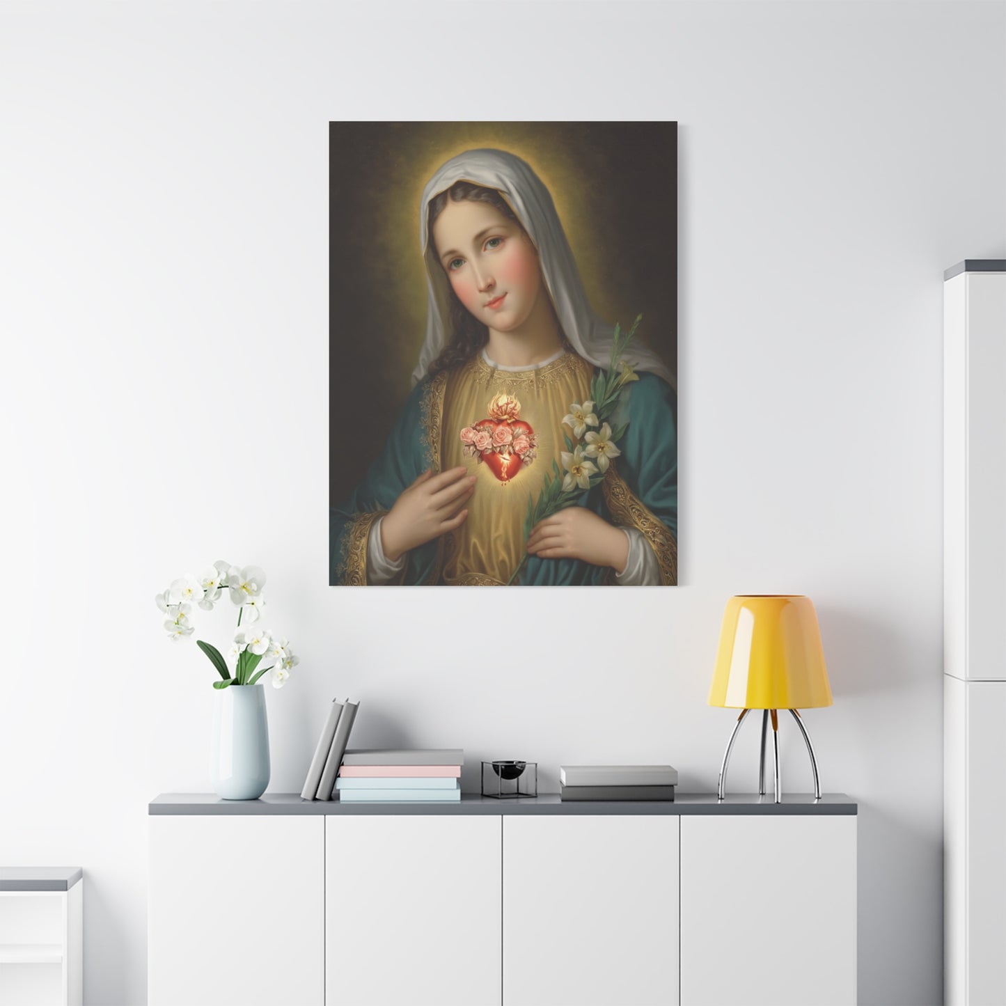 Immaculate Heart Mary Catholic Canvas Wall Art, Christian Decor