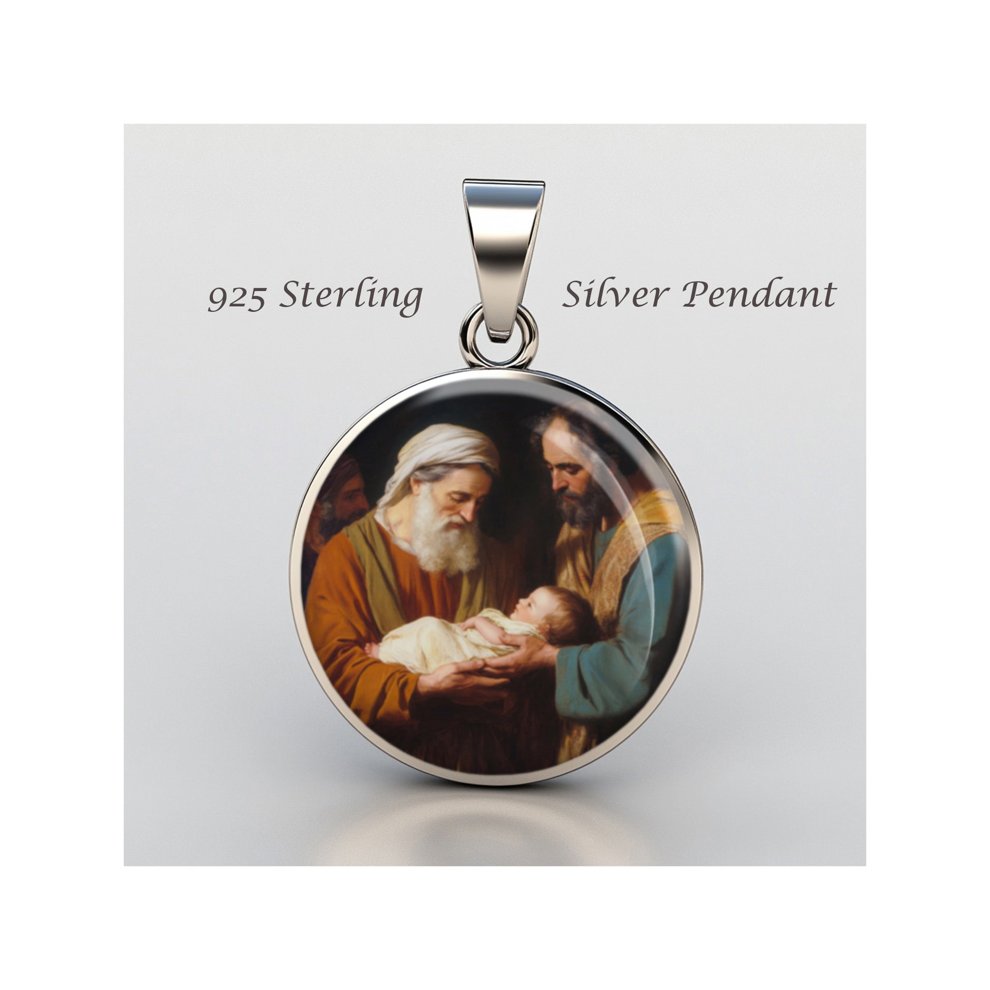 Saint Simeon And Joseph With Baby Jesus Catholic sterling silver 925 Medal image 0
