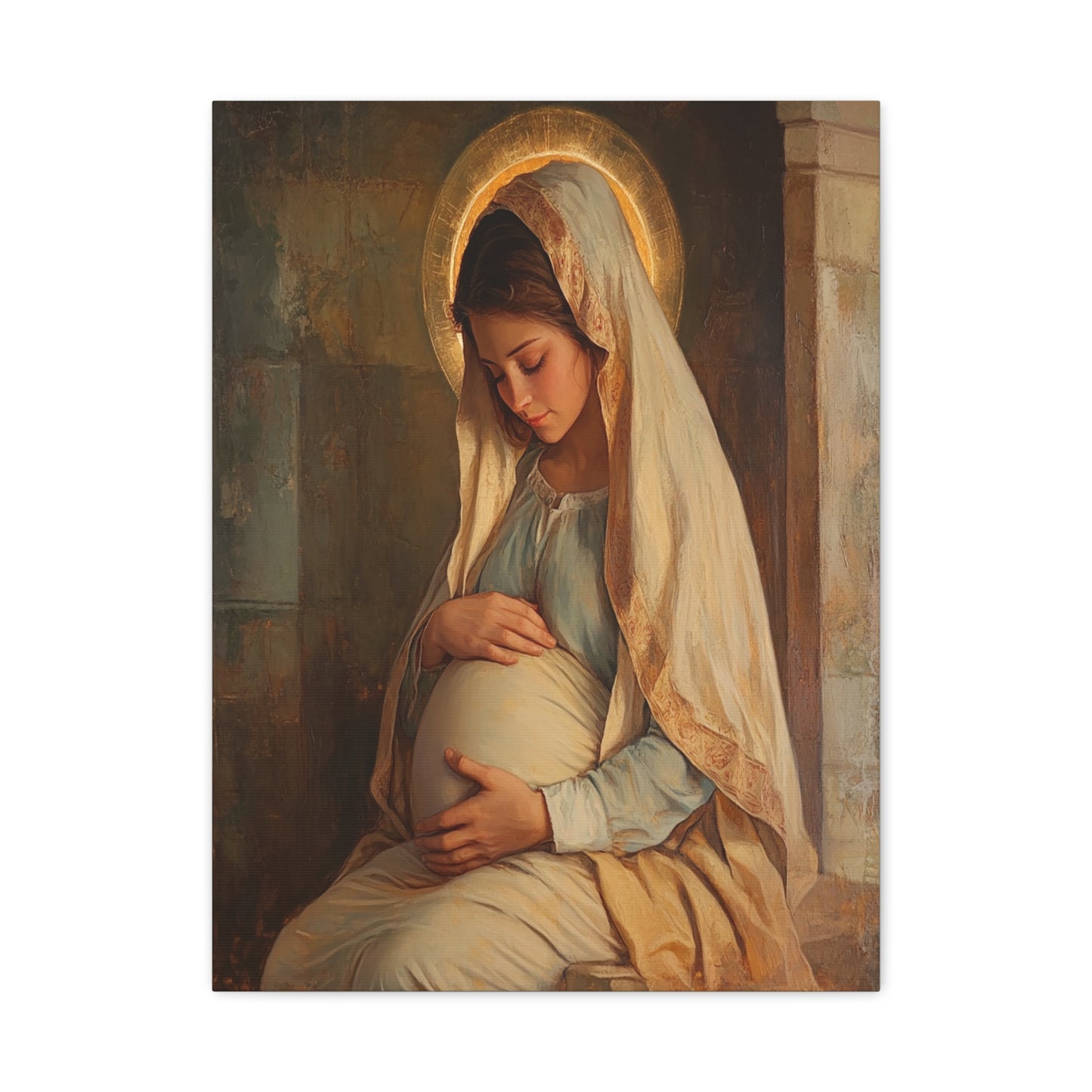Mother Mary During Her Pregnancy Catholic Canvas Wall Art, Christian Decor