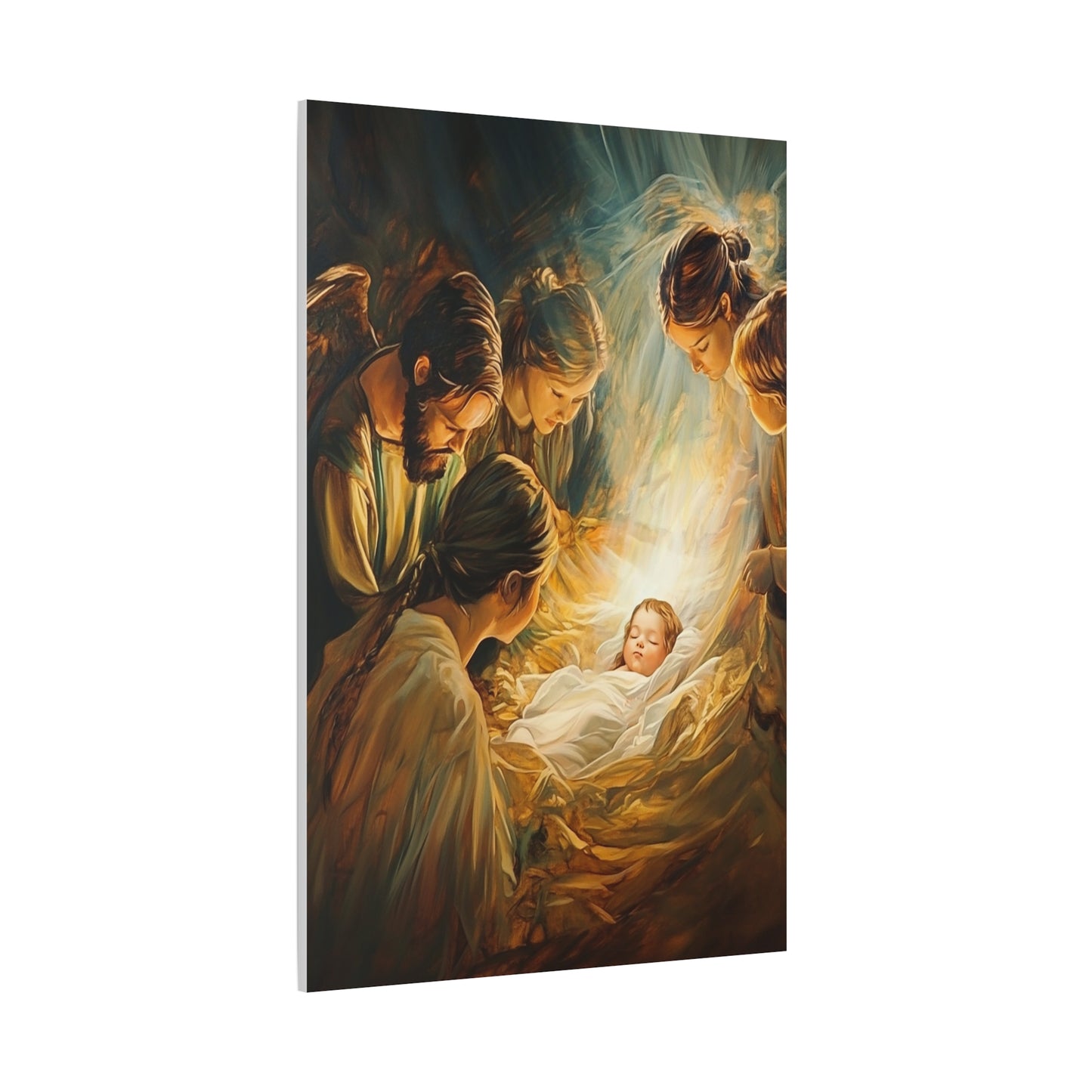 Jesus Nativity w Angels Catholic Canvas Wall Art, Christian Decor