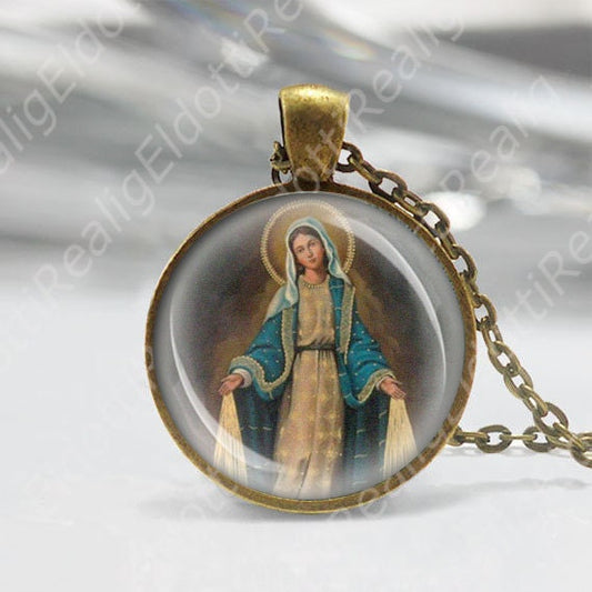 Our Lady Miraculous Catholic Necklace Medal Virgin Mary Religious Pendant Christian Jewelry Chain