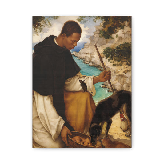 Ready To Hang - St. Martin de Porres with Mouse and Dog Catholic Canvas Wall Art - Christian Decor