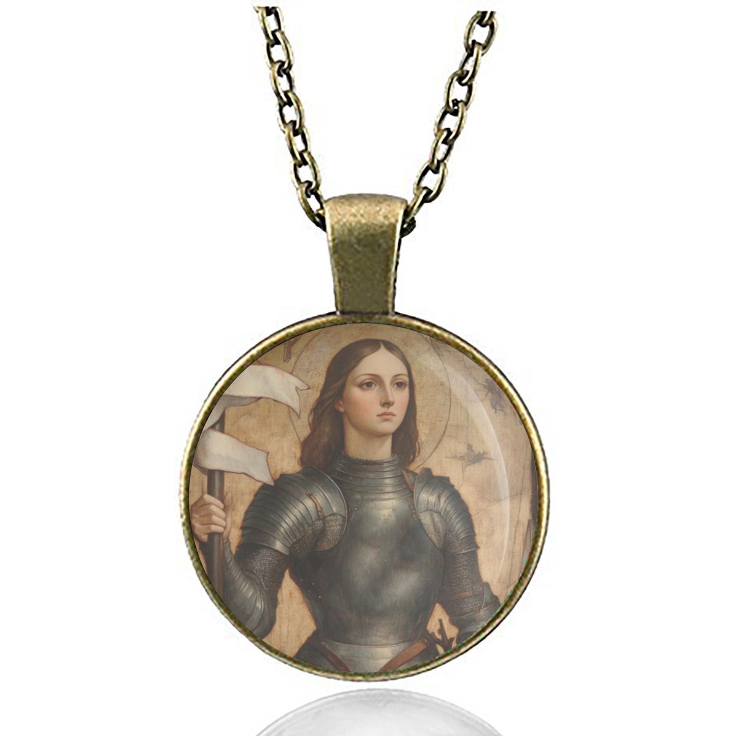 Saint Joan of Arc Religious Necklace Round Medal Pendant