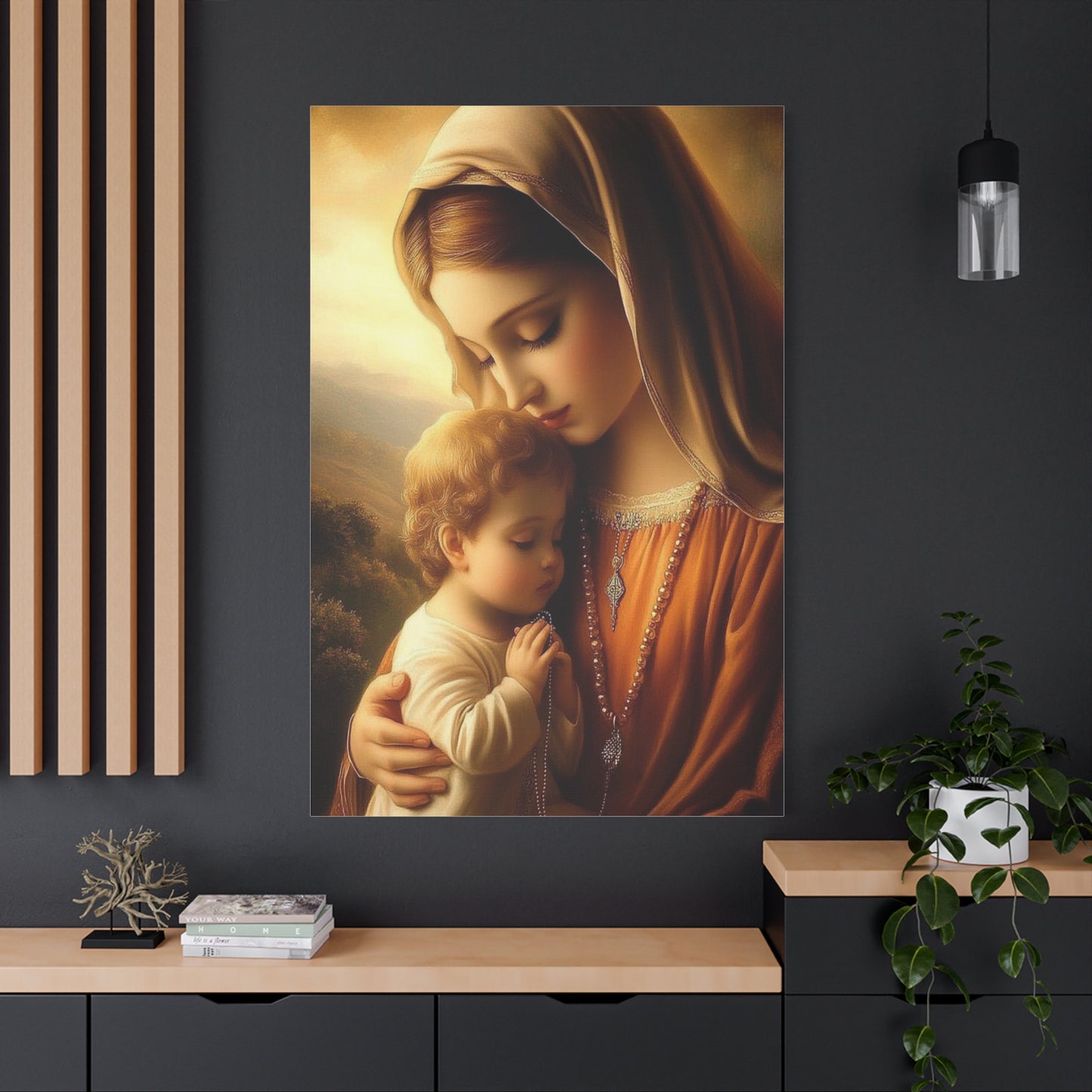 Mother Mary and Baby Jesus Catholic Canvas Wall Art, Christian Decor