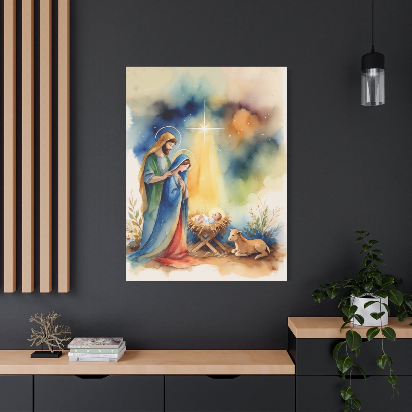 Nativity Scene Holy Family Canvas Wall Art, Christian Decor