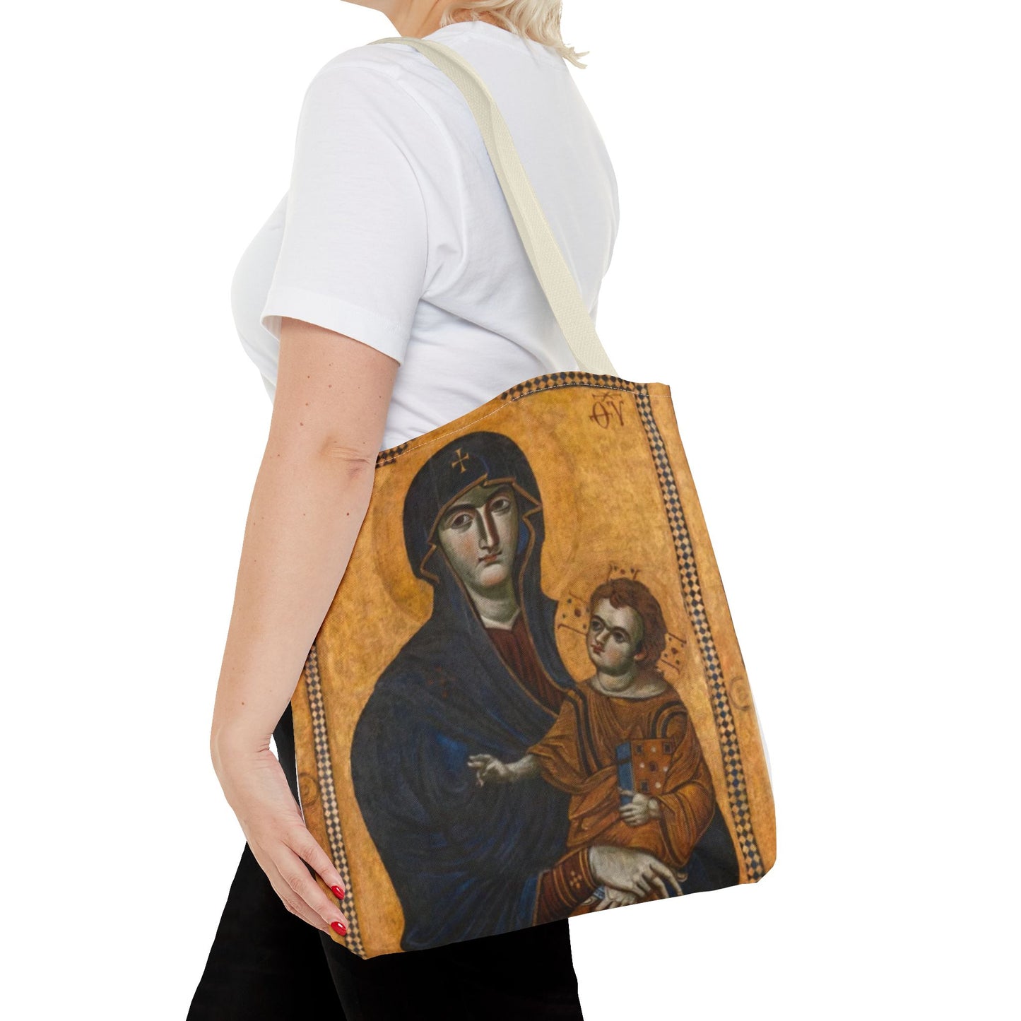 Salus Populi Romani Floral Tote Bag | Catholic Eco-Friendly Shopper | Gift for Spirituality Lovers