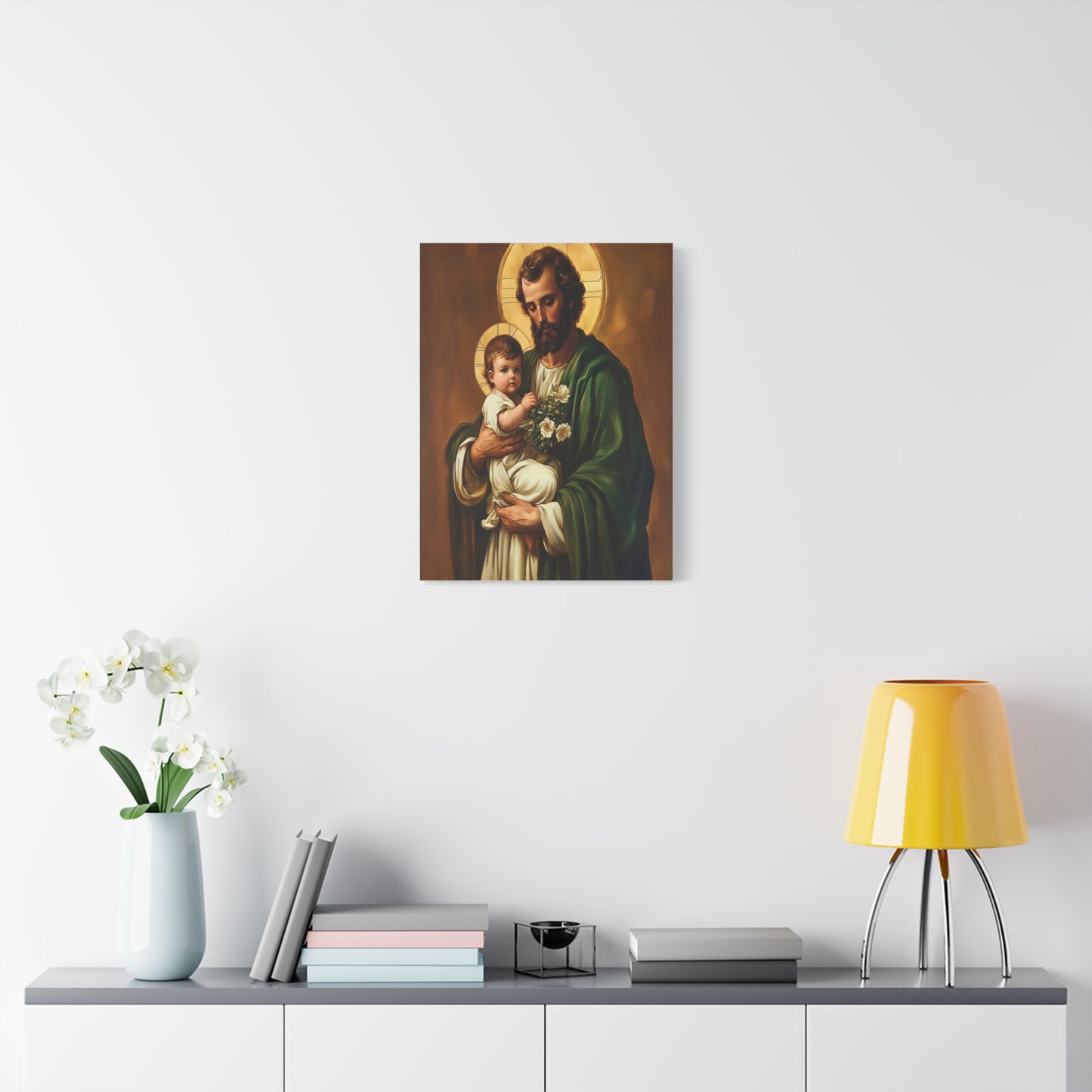 St. Joseph and Baby Jesus Catholic Canvas Wall Art, Christian Decor