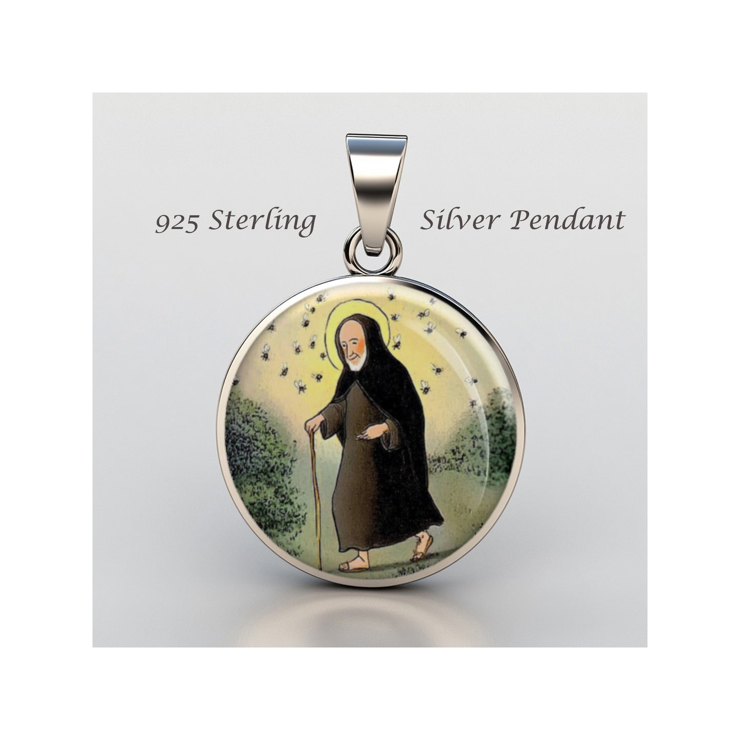 Saint Modomnoc Patron Of Bees Catholic sterling silver 925 Christian Medal image 0