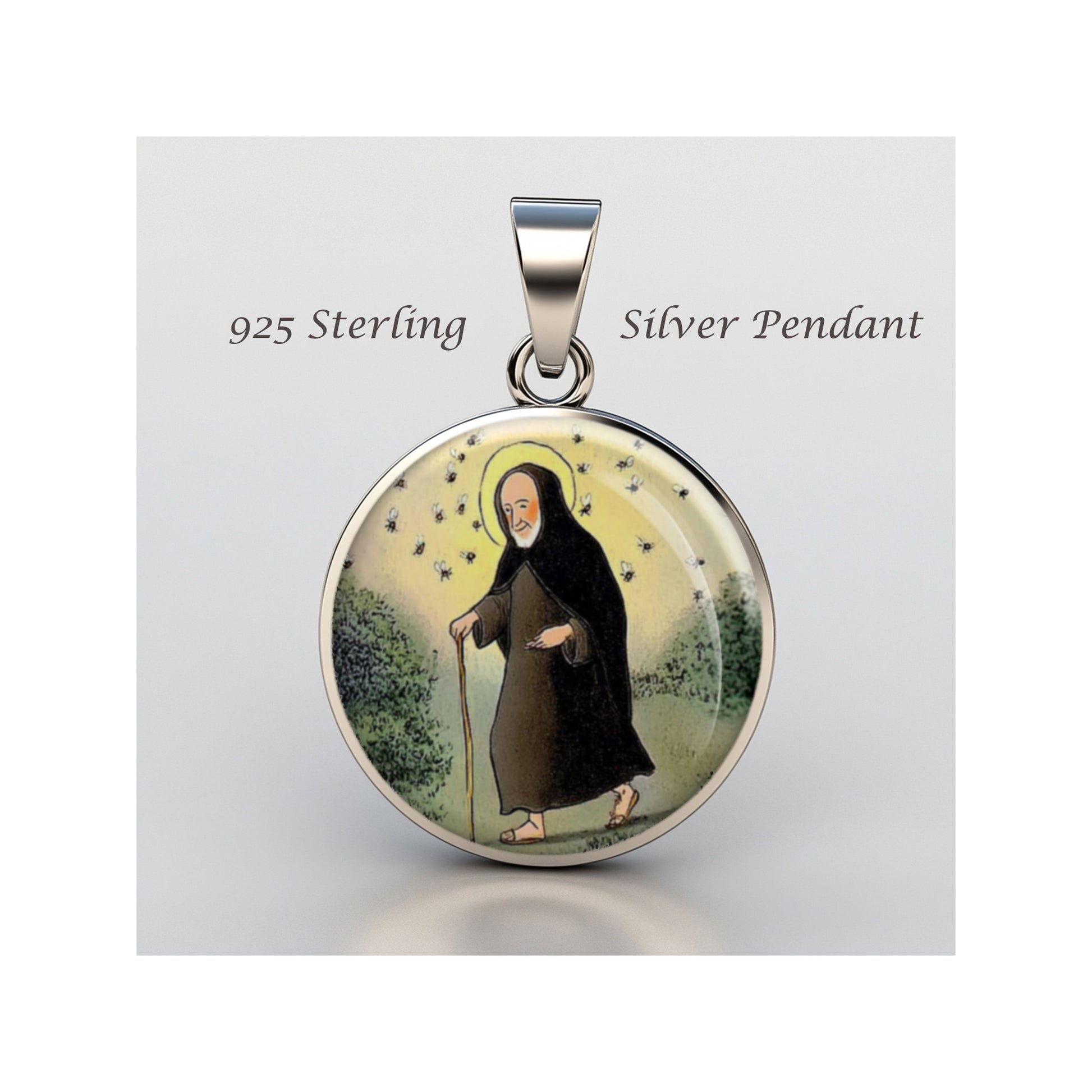 Saint Modomnoc Patron Of Bees Catholic sterling silver 925 Christian Medal image 0