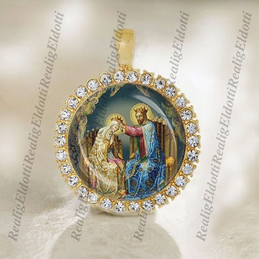 Queenship of Mary Christian Catholic Gold Tone Medal Pendant Jewelry