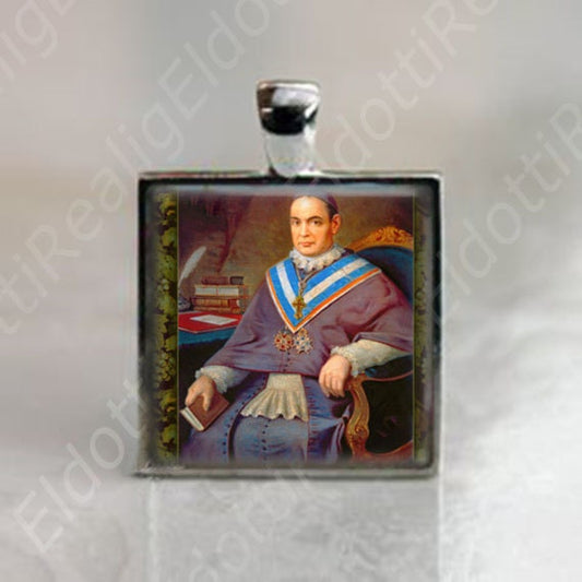 St. Anthony Mary Claret - Catholic Square Medal Silvertone Pendant Christian Religious Jewelry
