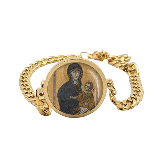 Our Lady Salus Populi Romani Curb Bracelet Gold or Silver tone Religious Jewelry Simple Chain