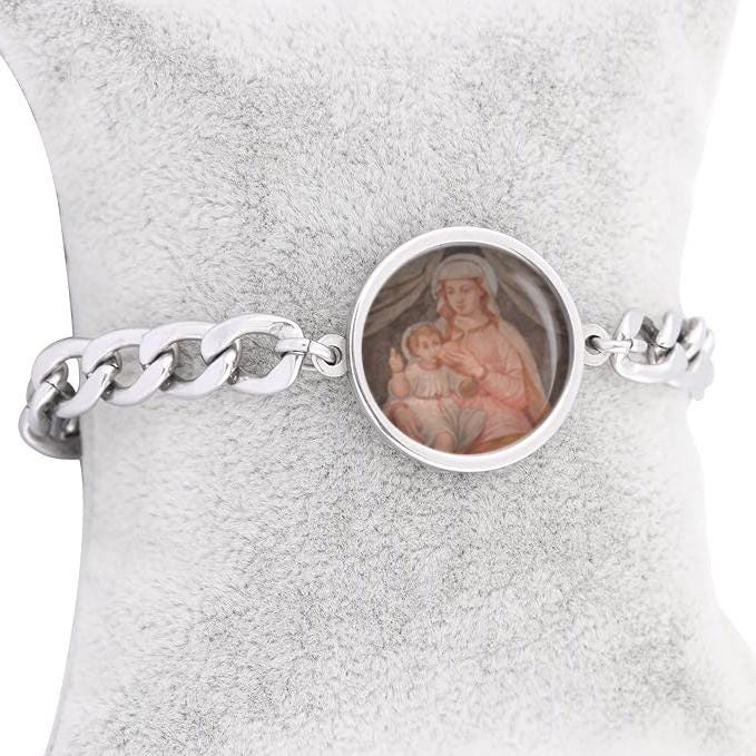 Our Lady Ghisallo Curb Bracelet Gold or Silver tone Religious Jewelry Simple Chain