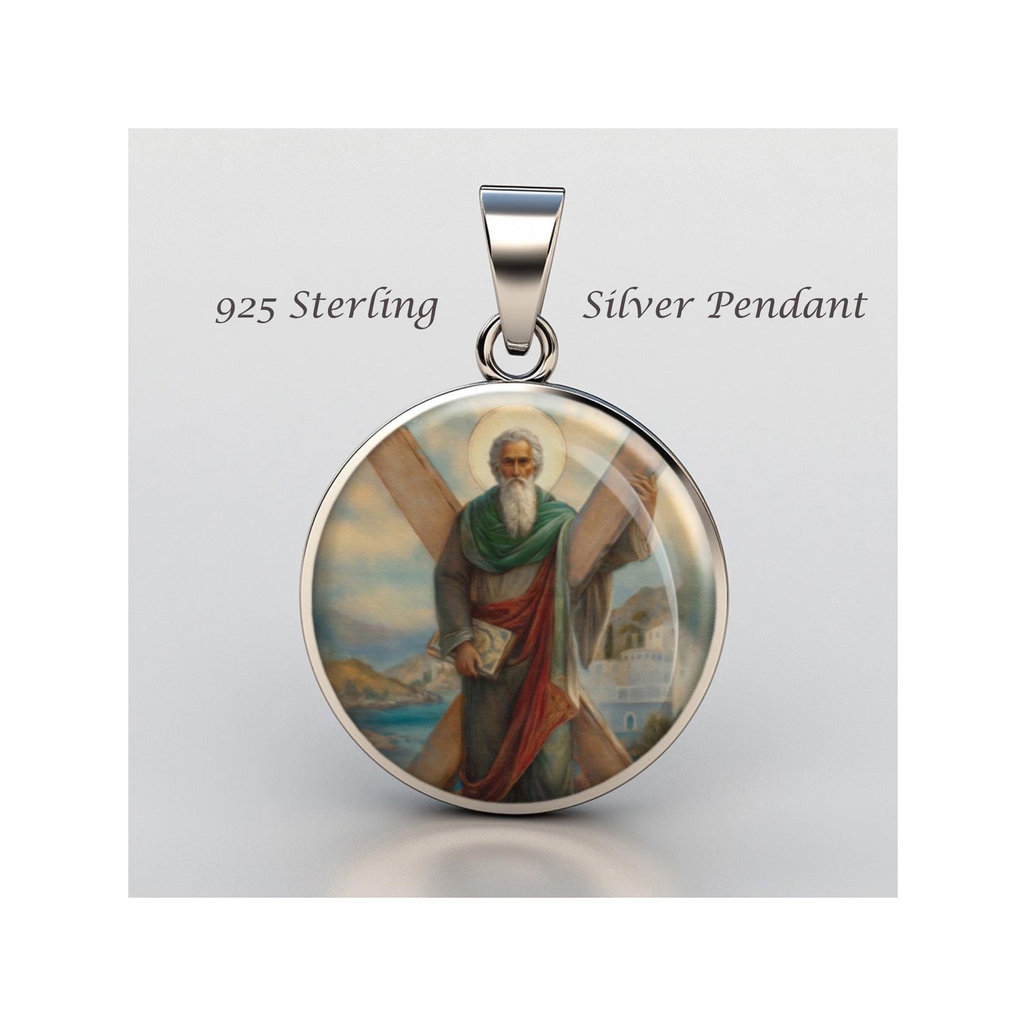Saint Andrew Religious Devotional sterling silver 925 Christian Medal Patron Pendant