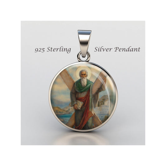 Saint Andrew Religious Devotional sterling silver 925 Christian Medal Patron Pendant