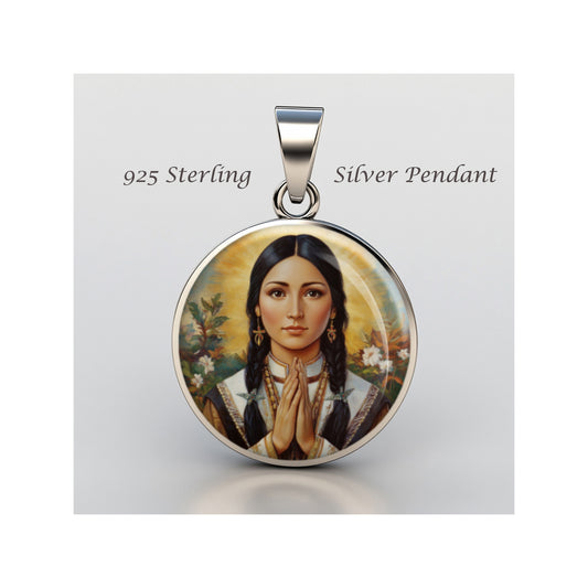 Saint Kateri Tekakwitha Catholic sterling silver 925 Christian Medal Patron image 0