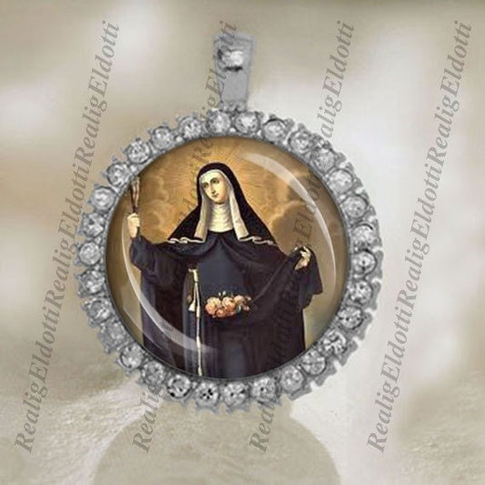 St Elizabeth of Portugal Christian Catholic Saint Silver Tone Medal Pendant