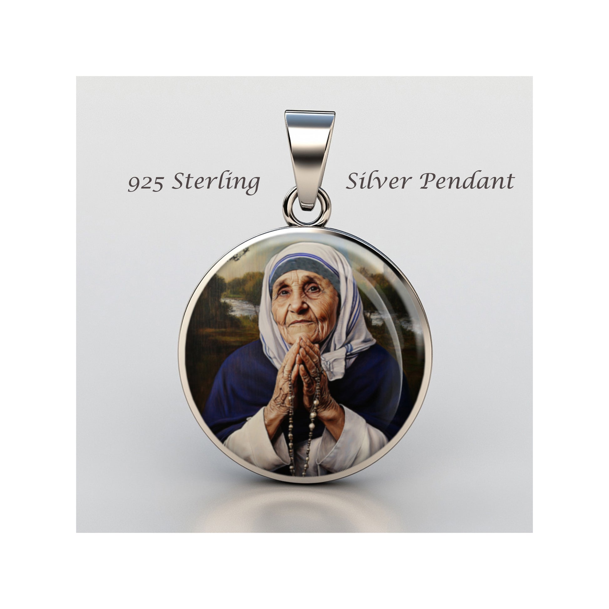 Saint Mother Teresa Catholic sterling silver 925 Christian Medal Patron Pendant image 0