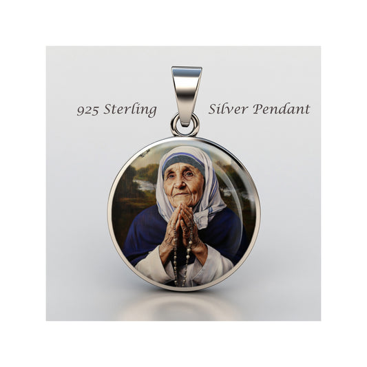 Saint Mother Teresa Catholic sterling silver 925 Christian Medal Patron Pendant image 0