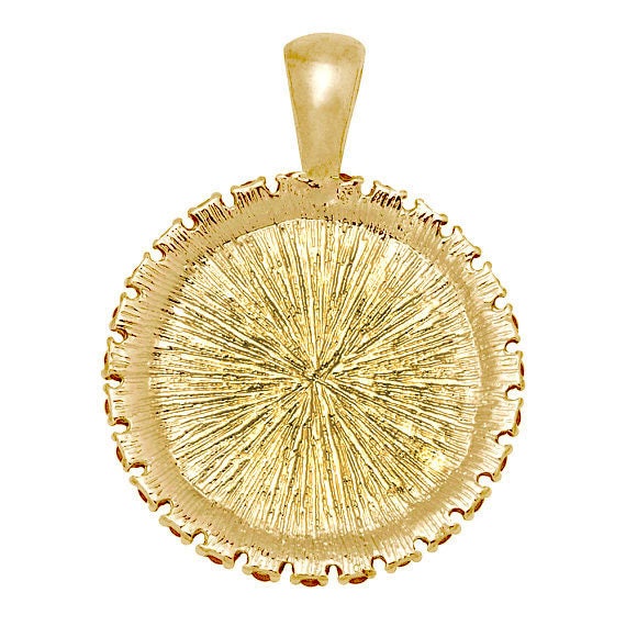 St. Anne, Child Mary and Angels - Christian Catholic Gold Medal Pendant Charm with Rhinestones