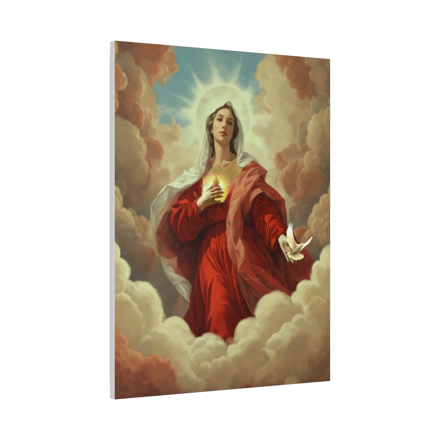 Mother Mary with Dove Heaven Catholic Canvas Wall Art, Christian Decor