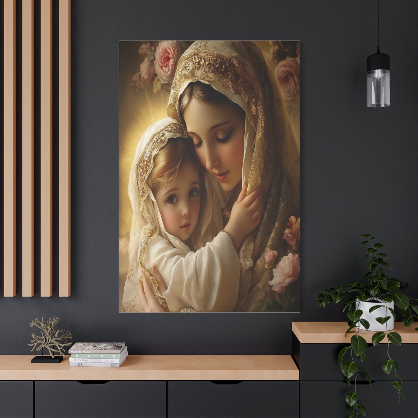 Mother Mary with Jesus Catholic Canvas Wall Art, Christian Decor