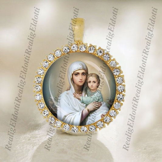 Madonna Virgin Mary and Child Jesus Religious Christian Orthodox Gold Medal Pendant Jewelry