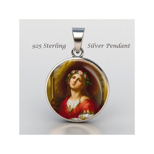 Saint Cecilia Catholic sterling silver 925 Christian Medal Patron Pendant image 0