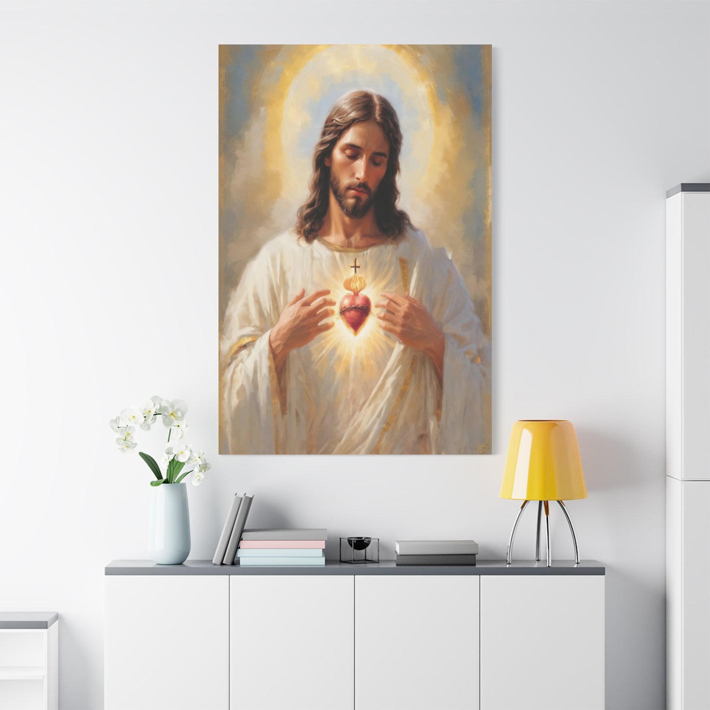Jesus Christ Sacred Heart Catholic Canvas Wall Art, Christian Decor