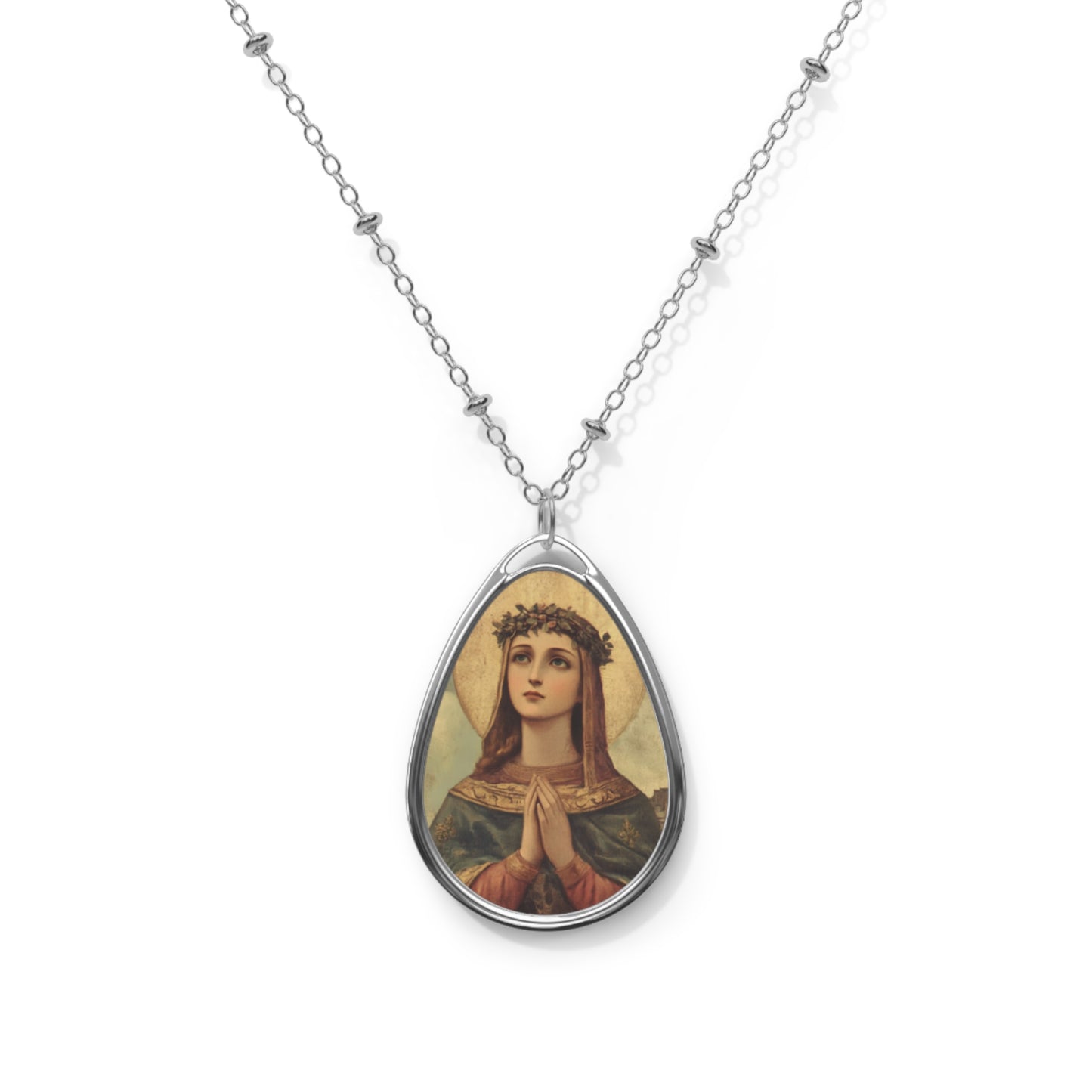Necklace Pendant with Sacred Heart, Religious Jewelry, Oval Necklace, Christian Gift, Spiritual Accessory, Vintage Style